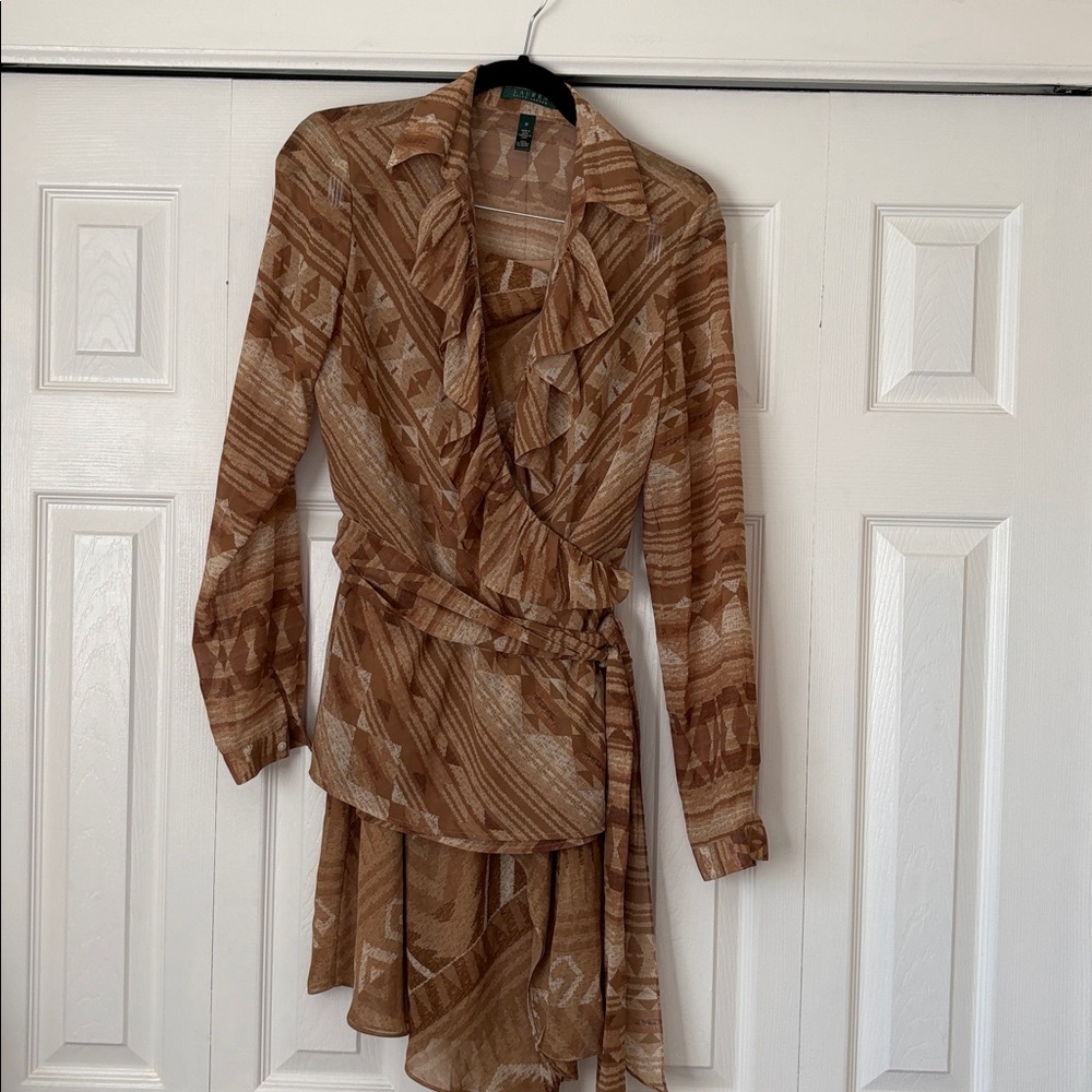 Ralph Lauren Two Piece Wrap Blouse and Skirt in Beautiful Autumn Neutrals